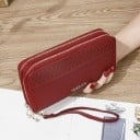 Portofel dublu pentru femei cu mânere pentru încheietura mâinii Două compartimente cu fermoar Model perforat decorativ Piele PU netedă 1