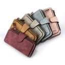 Portofel lung pentru femei din piele artificială 18,8 x 10,5 x 1,8 cm Aspect de catifea Închidere cu curea Buzunar cu fermoar 11
