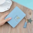 Portofel mic pentru femei din piele artificială cu fermoar Decorare aurie în formă de fluture Ciucure pe lanț Dimensiuni compacte 4