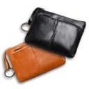 Portofel mini de călătorie pentru femei din piele PU Două buzunare cu fermoar Curea cu inel metalic pentru chei Dimensiuni 12,5 x 9,1 x 6