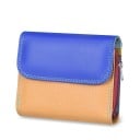 Portofel mini pentru femei din piele naturală Design bicolor cu clapetă Buzunar lateral cu fermoar Cusături contrastante Dimensiuni 12 x 1