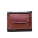 Portofel mini pentru femei din piele naturală Varianta multicoloră cu cusături contrastante Buzunar frontal cu clapetă Dimensiuni 10 x 8 x 2 5