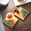 Posavasos de bambú para taza y vaso Relleno decorativo en verde azulado con motivo en capas Grosor de 0,6 cm Protección de la superficie de la mesa 10