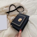 Poșetă mică pentru femei cu clapetă, de purtat în mână sau pe umăr Mâner metalic și lanț Cataramă decorativă aurie Curea cu cataramă 2