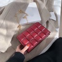 Poșetă mică pentru femei, din piele artificială, cu model în carouri cusute Lanț de culoare aurie Închidere cu clapă 20 x 14 x 4 cm 6