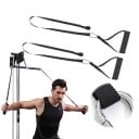 Posilovací tyč s madly na kladku 55 cm + 2x extension popruhy 60,5 cm, lat pulldown nástavec s pěnovými úchyty pro silový trénink 4