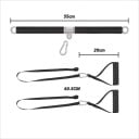 Posilovací tyč s madly na kladku 55 cm + 2x extension popruhy 60,5 cm, lat pulldown nástavec s pěnovými úchyty pro silový trénink 3