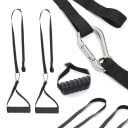 Posilovací tyč s madly na kladku 55 cm + 2x extension popruhy 60,5 cm, lat pulldown nástavec s pěnovými úchyty pro silový trénink 1