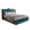 Postel se zvedacím roštem a úložným prostorem pod lůžkem Pro matraci 200 x 140 cm Čelo s policemi a USB porty RGB podsvícení Šedá barva 1