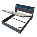 Postel se zvedacím roštem a úložným prostorem pod lůžkem Pro matraci 200 x 140 cm Čelo s policemi a USB porty RGB podsvícení Šedá barva 3