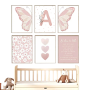 Póster decorativo metade direita de uma borboleta com elementos rosa 21 x 30 cm Lona de poliéster Sem moldura Decoração de parede para o quarto de crianças 2