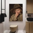 Póster extra grande criança a segurar o nariz 50 x 70 cm Decoração engraçada para a casa de banho Tela de algodão sem moldura Quadro de parede 2