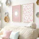 Poster pe pânză 50 x 70 cm Decorare de perete cu flori albă pe fundal roz Imagine pentru camera fetelor și a copiilor fără ramă 2