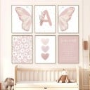 Poster pe pereți 21 x 30 cm Litera A cu motiv floral Pictură pe pânză fără ramă Decorațiune pentru camera de fetiță și camera copiilor 3