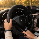 Potah na volant bez vnitřního kroužku 37 až 38 cm z PU kůže s kostkovaným vzorem a barevným lemem Pro kulatý i D volant 4