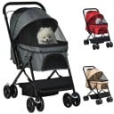 Poussette pliante pour chiens avec toit respirant, panier de rangement et 4 roues, dimensions 76,5 x 52 x 95 cm, adaptée pour les promenades 1