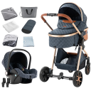 Poussette pour enfant 3 en 1 avec haute adaptation tout-terrain et pliage d'une seule main, coton, combinaison de la nacelle et du siège auto pour le voyage 8