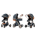 Poussette pour enfant 3 en 1 avec haute adaptation tout-terrain et pliage d'une seule main, coton, combinaison de la nacelle et du siège auto pour le voyage 12