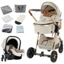 Poussette pour enfant 3 en 1 avec haute adaptation tout-terrain et pliage d'une seule main, coton, combinaison de la nacelle et du siège 6