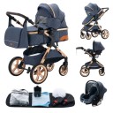 Poussette pour enfants 3 en 1 avec panier combiné et siège auto, structure pliable, coton, pour nouveau-nés et tout-petits 4