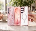 Pouzdro pro Samsung Galaxy S24 S odnímatelnou třpytivou částí Podpora magnetického nabíjení Poutko na zápěstí Plastový kryt na mobil 14