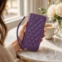 Pouzdro s peněženkou na zip Samsung Galaxy S26 Flip obal z umělé kůže s kosočtverečným prošíváním Poutko na zápěstí 2