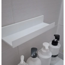 Prateleira de banho autocolante em plástico 27 x 8,5 x 5 cm Branca sem perfuração Suporte para produtos de higiene Prateleira de parede à prova 2