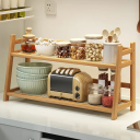 Prateleira de mesa de duas camadas 45 x 18 x 28,5 cm Estrutura em bambu com pranchas em ABS Organizador prático para mesa de trabalho 5