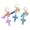 Preevărsă pe cheie din rășină și aliaj de zinc cu motiv de cruce și fluture Cheie metalică Accesoriu decorativ pentru geantă rucsac Cadou pentru femei 1
