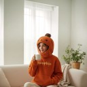 Prehoz dýne Mikina s kapucňou v tvare dýne Beránkový plyš Vyšívaný nápis Pumpkin Klokaní kapsa Polyester Oranžová Na Halloween 6