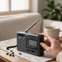 Přenosné stereo rádio 8 x 3,5 x 14 cm s pásmy FM AM i SW s MP3 přehrávačem a Bluetooth a nabíjecí baterií přes USB v černé barvě 2