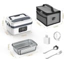 Přenosný elektrický ohřívací box na jídlo s vestavěnou baterií 4x 4000 mAh a dotykovým ovládáním o rozměrech 20 x 15 x 12 cm v bílé barvě 2