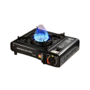Přenosný plynový vařič s jedním hořákem výkon 2400 W dvě úrovně výkonu 34 x 26 cm na butanovou kartuši černý do domácnosti i na kempování 1