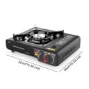 Přenosný plynový vařič s jedním hořákem výkon 2400 W dvě úrovně výkonu 34 x 26 cm na butanovou kartuši černý do domácnosti i na kempování 2