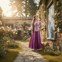 Preoblečenie princezná pre dospelých Dlhé fialové šaty so šnurovaním a čipkou Nabrúsené priesvitné rukávy Polyester Na karneval a cosplay 9