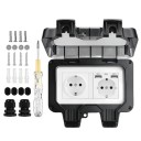 Presente doppia presa esterna con 2x USB, impermeabile, UE, 16 A, 220 V, 17 x 11 cm, da incasso, con coperchio bloccabile, nera, per giardino 2