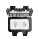 Presina doppia da esterno EU con messa a terra, impermeabile IP66, 16 A, 220 V, copertura in plastica da parete con coperchio, nera, per giardino 1