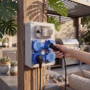 Presso da esterno impermeabile con interruttore 2P 16 A, 4 prese 220 V, 200 × 150 × 100 mm, ABS, grigio, per casa, giardino e ricarica auto 7
