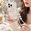 Priehľadný obal na Samsung Galaxy A55 5G S motýľmi a perlovým pútkom na zápästie Vroubkované vlnité boky Vyvýšený lem okolo fotoaparátu Odolný kryt 4