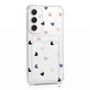 Priehľadný obal s kapsou na kartu Samsung Galaxy A26 5G Srdiečka fialová a ružová aj čierna Odolný Zosilnené rohy Ochrana fotoaparátu Číry 1