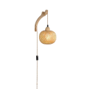 Prírodná Nástenná Bambusová Lampa Ručne Pletená Závesná 19 x 15 x 26 cm E27 Závit 60 W Bambus Prírodná Farba Do Obývačky a Spálne 4