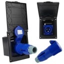 Prise encastrée extérieure pour caravane et camping-car 220V 240V 16A avec couvercle étanche IP44 prise d'entrée principale plastique métal noir bleu 3