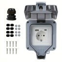 Prise extérieure étanche IP66 avec USB-A et USB-C, résistante à la poussière, avec couvercle, 16 A, 10,5 × 10,5 cm, plastique ABS, gris 1