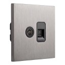 Prise murale TV et prise informatique RJ45 encastrée, norme EU, 86 x 90 mm, en acier inoxydable, gris, pour Internet, LAN et télévision 2