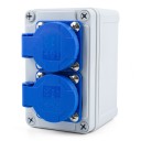 Priză de perete exterioară rezistentă la apă 2× EU 16A 220–250V, 130×80×85 mm, plastic ABS, gri-albastru, pentru casă, garaj, atelier și încărcarea mașinii 1