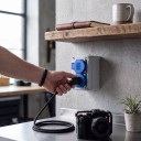 Priză de perete exterioară rezistentă la apă 2× EU 16A 220–250V, 130×80×85 mm, plastic ABS, gri-albastru, pentru casă, garaj, atelier și încărcarea mașinii 4