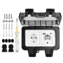 Priză dublă exterioară cu USB și USB-C, rezistentă la apă IP66, 16A 220V, din plastic pentru montaj pe perete cu capac, neagră, pentru grădină, terasă 2