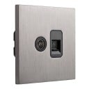 Priză TV și priză de computer RJ45 montată pe perete, standard UE, 86 x 90 mm, din oțel inoxidabil, gri, pentru internet, LAN și televiziune 2