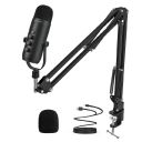 Professional Podcast Microphone with Arm and Table Base 3 Joints Plug and Play USB Foam Windshield 1