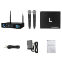Professionel trådløs karaoke mikrofon system 2 mikrofoner 24x5 cm modtager 20,6x15,6x4,2 cm rækkevidde 50 m XLR 6,35 mm kabel adapter 3